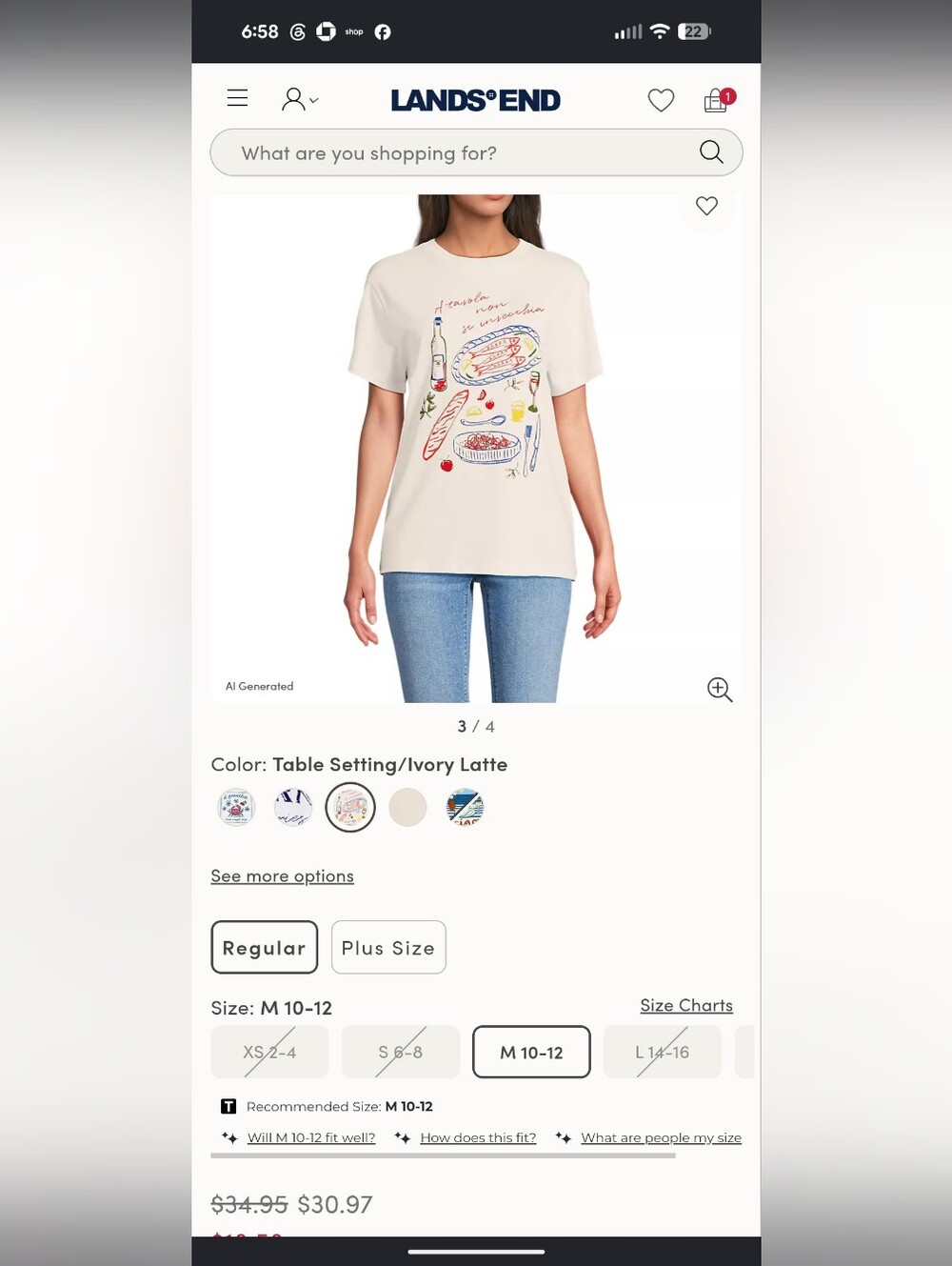 Lands' End Ivory Latte Tee with Colorful Table Setting Graphic